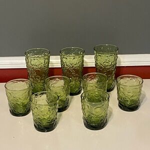 Vintage Anchor Hocking Lido Milano Avocado Green Crinkle Glasses